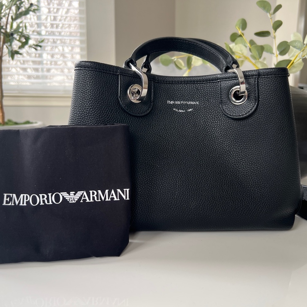 Emporio Armani Myea Black Leather Shoulder bag, crossbody bag, tote